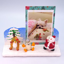クリスマス　サンタとトナカイと雪だるまの粘土フォト＆メモスタンドS−４ 5枚目の画像
