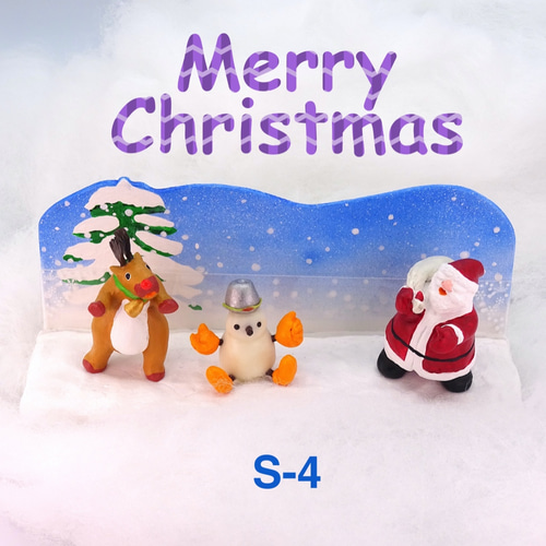 クリスマス サンタとトナカイと雪だるまの粘土フォト＆メモスタンドS