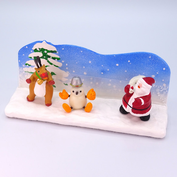 クリスマス　サンタとトナカイと雪だるまの粘土フォト＆メモスタンドS−４ 4枚目の画像