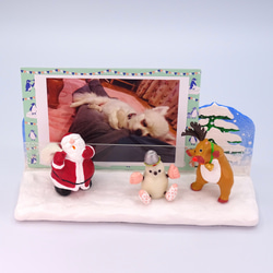 クリスマス　サンタとトナカイと雪だるまの粘土フォト＆メモスタンドS−３ 6枚目の画像