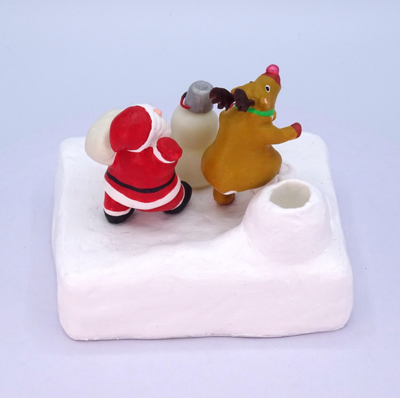 メリークリスマス　サンタとトナカイと雪だるまの粘土ペン立て② 4枚目の画像