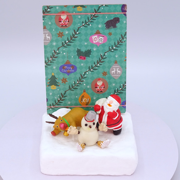 メリークリスマス　サンタとトナカイと雪だるまの粘土フォトスタンド ③ 7枚目の画像