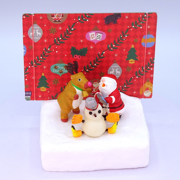メリークリスマス　サンタとトナカイと雪だるまの粘土フォトスタンド ② 10枚目の画像