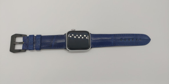 クロコダイル　アップルウォッチバンド　クロコ　ワニ革　時計ベルト　紺　ネイビー 6枚目の画像