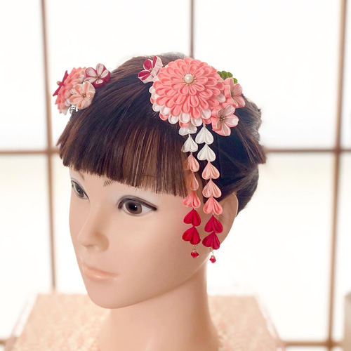 専用です。 日本髪 髪飾り 七五三 3～5歳 (ピンク×クリーム色) 髪飾り 七五三 3歳 5歳 7歳 パッチン留め セット ちりめん