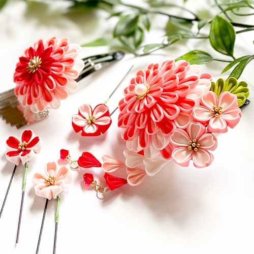 新米ママさま専用 七五三髪飾り 赤色×白色 6-68 上質な髪飾りで豊かな