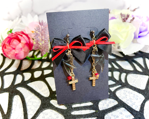 再販★ハロウィン★ブラックリボンと存在感抜群♡ジャックオランタンの大ぶりピアス♡ 再販☆ハロウィン☆ブラックリボンと存在感抜群♡ジャックオランタンの