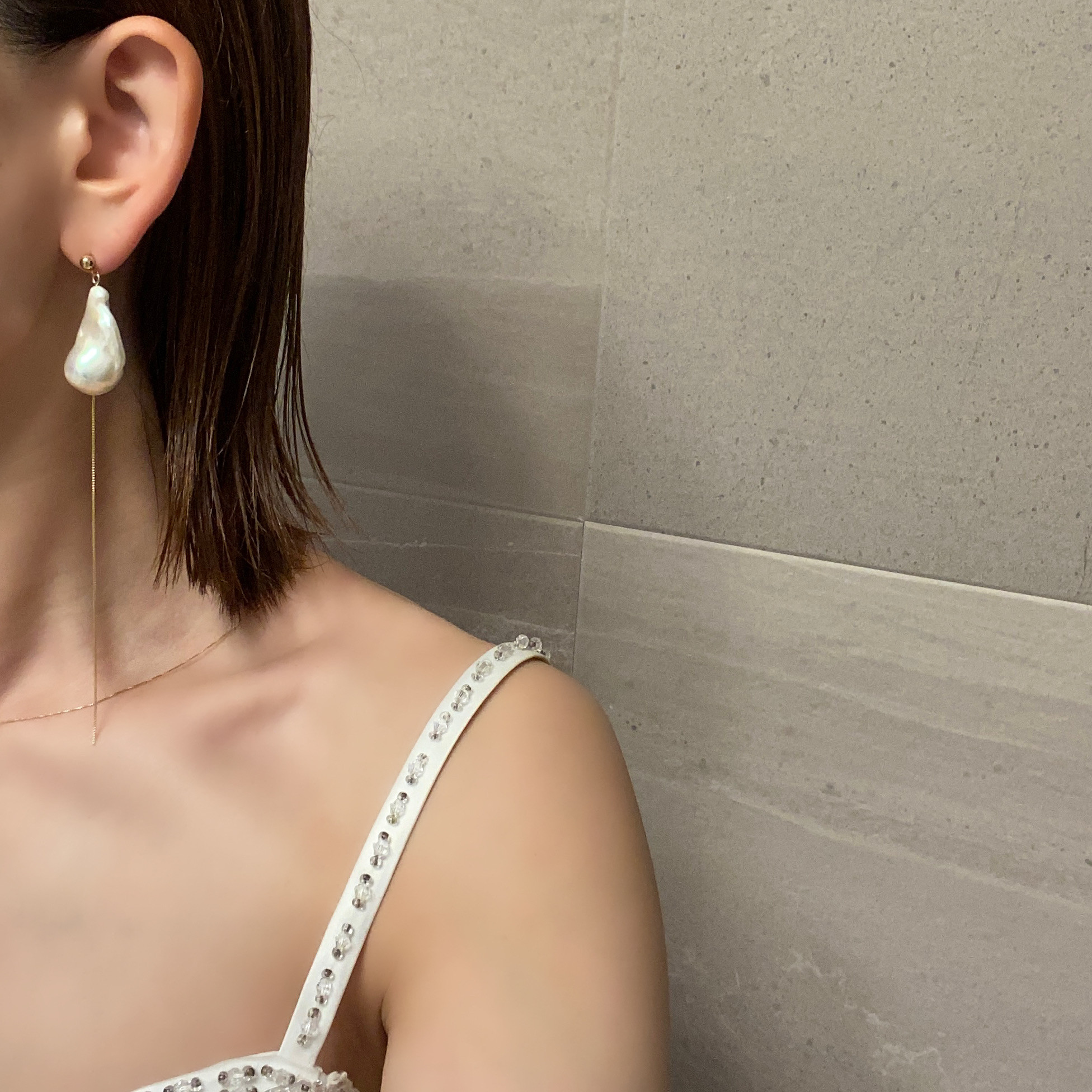 バロックパール　ロングチェーン　ピアス　イヤリング