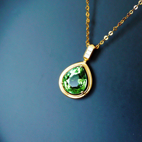 18K/グリーントルマリン&ダイヤ ペンダントヘッド K18YG 天然