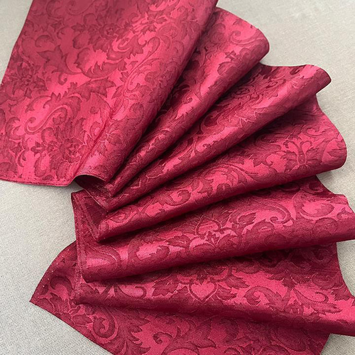 ダマスクの紋織 濃紅(こいくれない) 半衿 ハンドメイド半襟 ボタニカル  