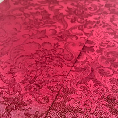 ダマスクの紋織 濃紅(こいくれない) 半衿 ハンドメイド半襟 ボタニカル  