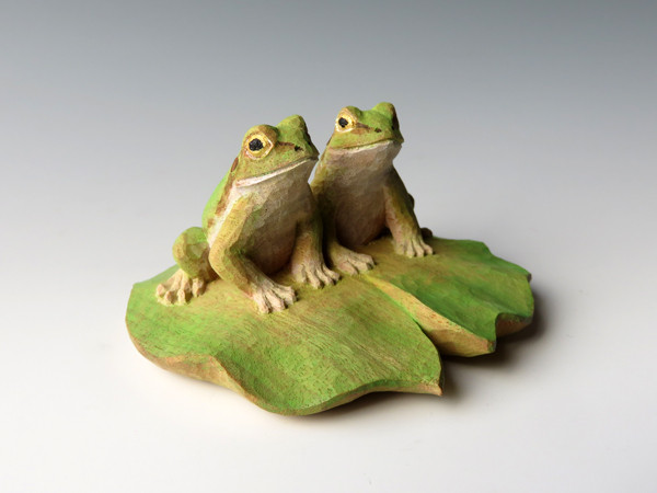 木彫り　カエル　オオガマ　彫刻　木彫 木彫りガマ(大) ガマ ガマカエル 彫刻 楠水 通販 12271234