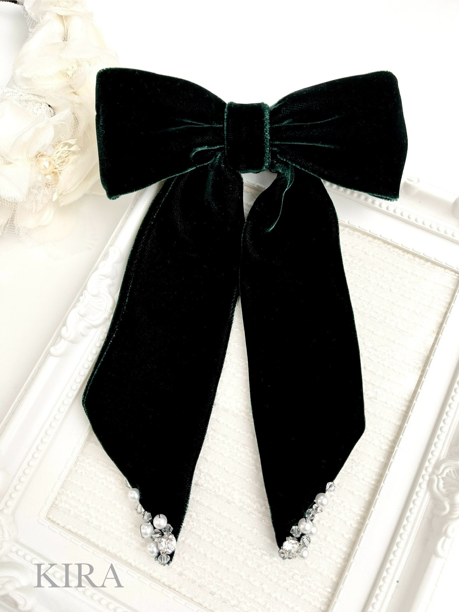 リュクス・リボン✨【ダークグリーン】／バレッタ、ヘアゴム、ヘアクリップ（セレクト）