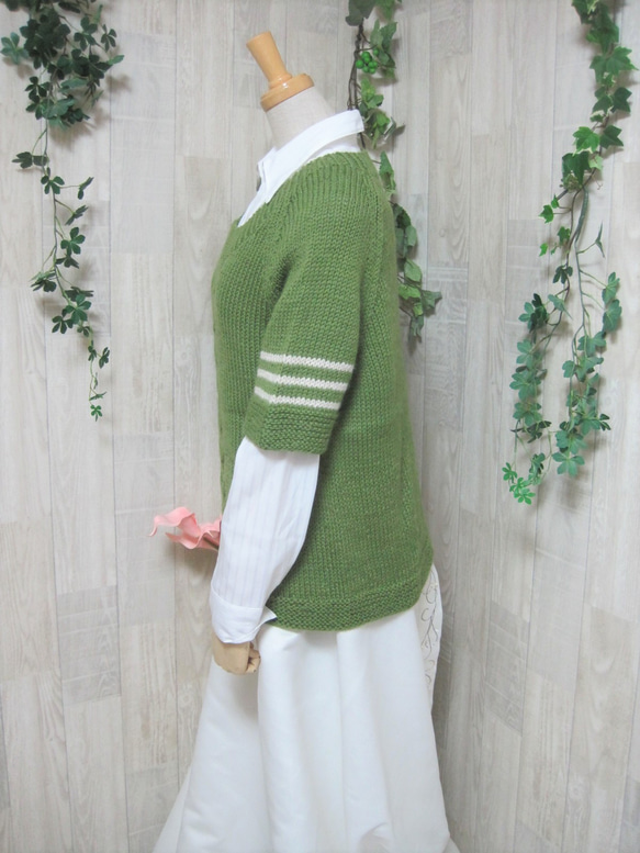ウール100％　手編みで高品質の半袖セーター　S069 7枚目の画像