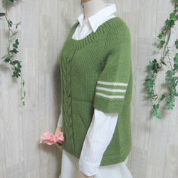 ウール100％　手編みで高品質の半袖セーター　S069 6枚目の画像