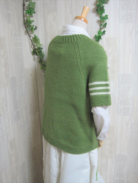 ウール100％　手編みで高品質の半袖セーター　S069 4枚目の画像