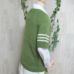 ウール100％　手編みで高品質の半袖セーター　S069 3枚目の画像