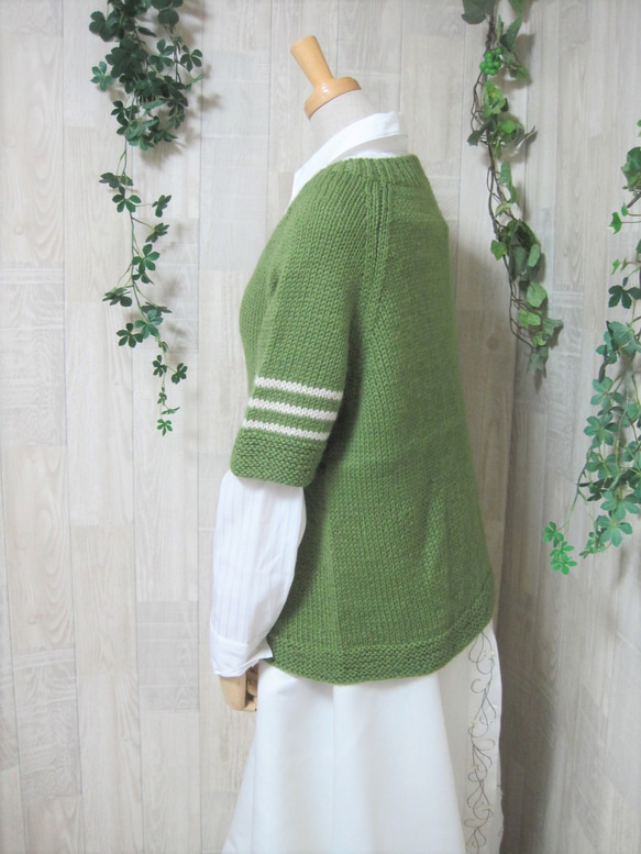 ウール100％　手編みで高品質の半袖セーター　S069 8枚目の画像