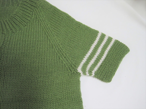 ウール100％　手編みで高品質の半袖セーター　S069 11枚目の画像