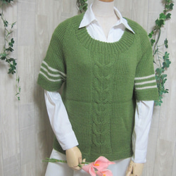 ウール100％　手編みで高品質の半袖セーター　S069 1枚目の画像
