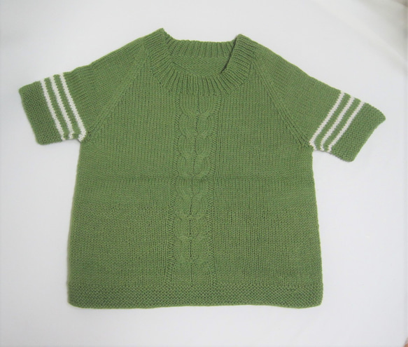 ウール100％　手編みで高品質の半袖セーター　S069 9枚目の画像