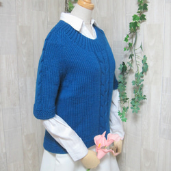 ウール100％　手編みで高品質の半袖セーター　S072 2枚目の画像