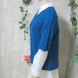 ウール100％　手編みで高品質の半袖セーター　S072 7枚目の画像