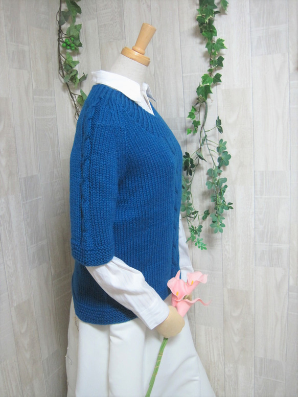 ウール100％　手編みで高品質の半袖セーター　S072 3枚目の画像