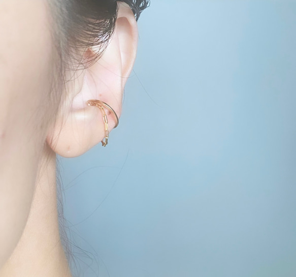 14kgf  box chain ear cuff  チェーン　二連　イヤーカフ 1枚目の画像