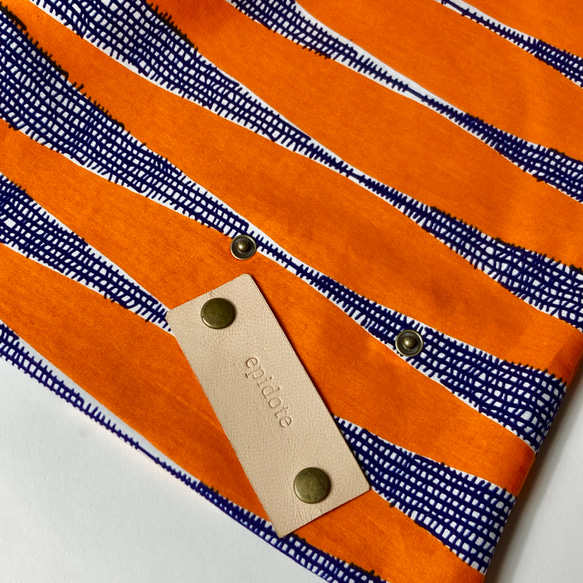 African print × Real leather Folding bag  / L/orange 2枚目の画像