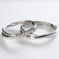 Pair Ring  Wave Cross Ring Crystal フリーサイズ 9枚目の画像