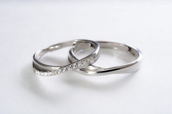 Pair Ring  Wave Cross Ring Crystal フリーサイズ 9枚目の画像