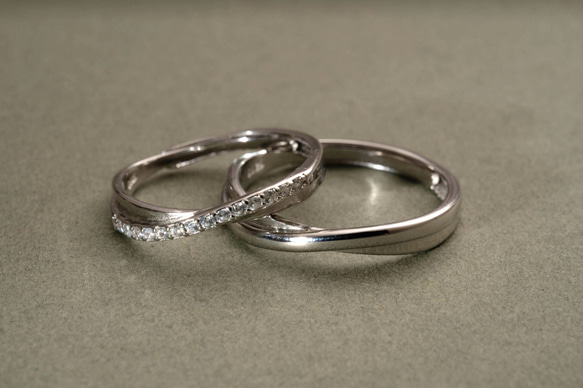Pair Ring  Wave Cross Ring Crystal フリーサイズ 10枚目の画像