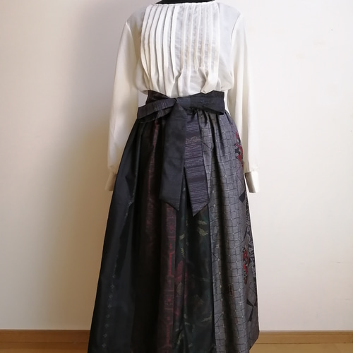 泥大島紬龍郷リメイクギャザースカート＆ブラウス セットアップ 【M