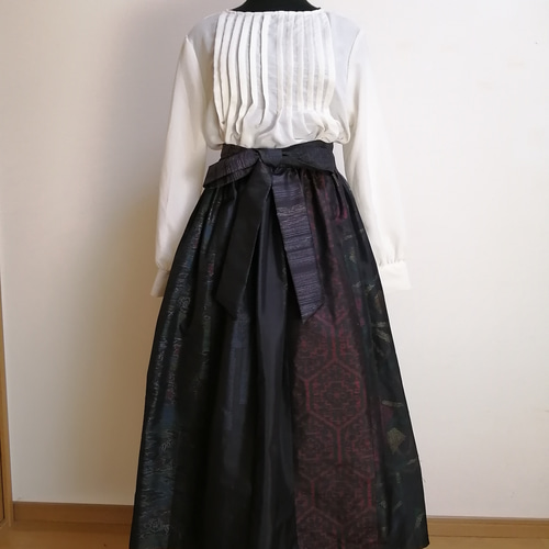 SOLD 着物リメイク ギャザースカート 大島紬 ロングスカート（マキシ丈