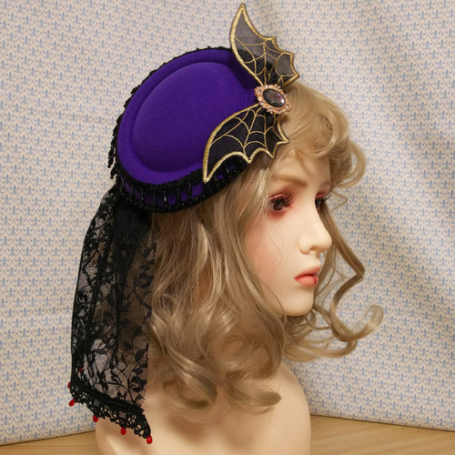 【美品】maxin 黒と紫のリボン付きウールハット 美品⭐︎紫色 ボーラー型ハット 黒いリボン付き レディース