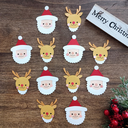 サンタトナカイ❃ミニ12にん』壁面飾り❋受注制作 雑貨・その他 てての