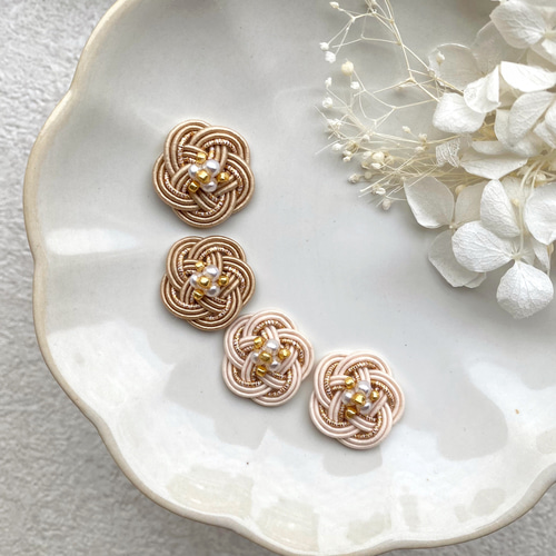 水引ピアス イヤリング アイボリー小梅❁コットンパール 結婚式