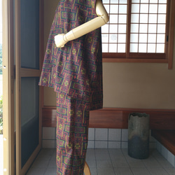 着物リメイク　紬　セットアップ　大きめサイズ 2枚目の画像