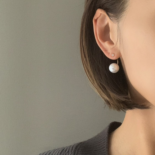 2way】14kgfジルコニアピアス*後ろからパール☆彡 ピアス 2way】14kgfジルコニアピアス*後ろからパール☆彡 ピアス