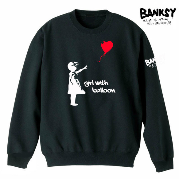 【M～2XL】バンクシー8.4oz★風船と少女袖プリントトレーナー男女兼用banksy送料無料・新品 2枚目の画像