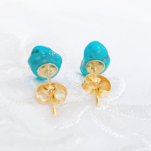 ターコイズ 金箔 鉱石ピアス イヤリング サージカルステンレス