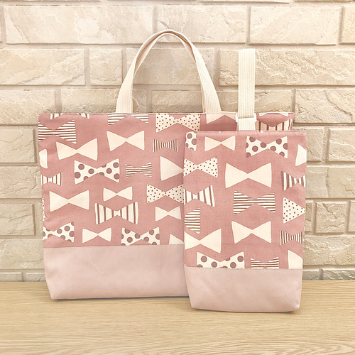 受注販売】丈夫なレッスンバッグ&上靴入れ マチ付き 女の子 ナチュラル