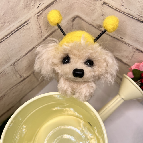 ⭐︎トイプードル 蜂バージョン♪ 小物 フェイクグリーン入れ 羊毛 