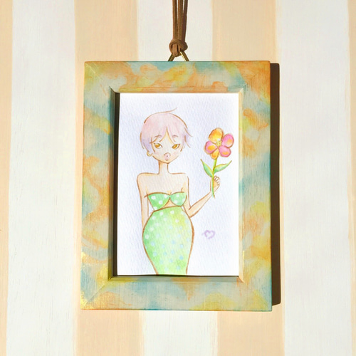90's ガールズイラスト & 木製フォトフレーム【Flower】原画
