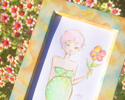水墨画 花 木製フレーム 約30cm x 25cm f34a8e554d1186e8ca00f7ffc5683a