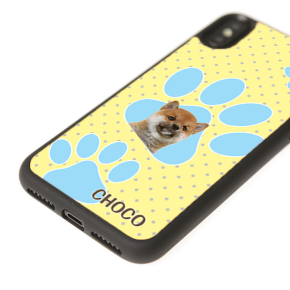 iphoneアクリルパネルケース 犬の写真オリジナル加工デザイン 肉球イラスト かわいいワンちゃんの柄 トイプードル 2枚目の画像
