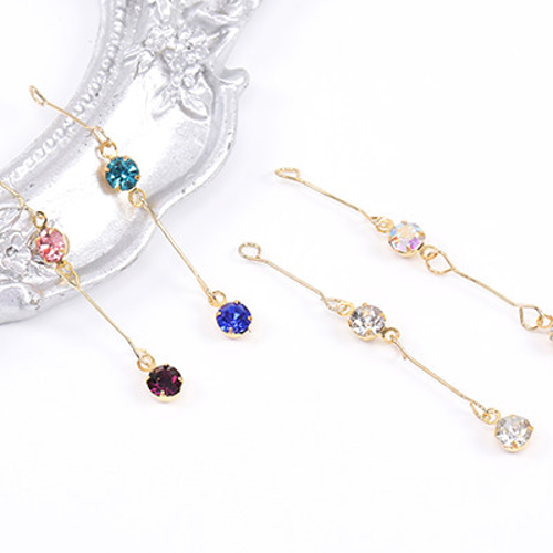 M1991-1 6個 チェーンチャーム ラインストーンチャーム付き