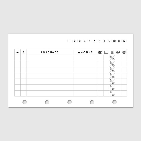 《M5サイズ》支払方法や発送日なども記録しておける購入リスト／システム手帳リフィル【CBM5_CL17】 4枚目の画像