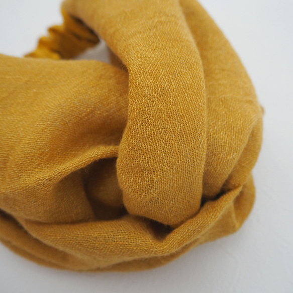 寬發頭巾（結）☆羊毛紗芥末黃 第2張的照片